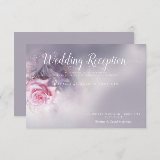 ドリーミーピンクローズ – ダスティ薄紫 サンキューカード (正面/裏面)