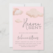 ドリーミーピンク天国送信スカイテーマガールベビーシャワー 招待状 (正面)