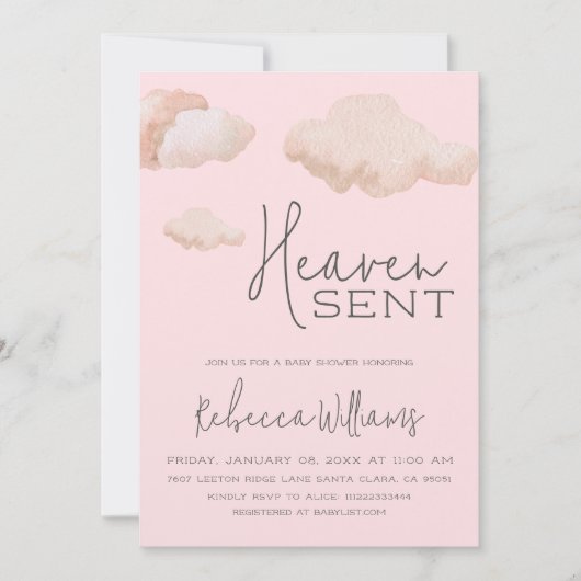 ドリーミーピンク天国送信スカイテーマガールベビーシャワー 招待状 (正面)