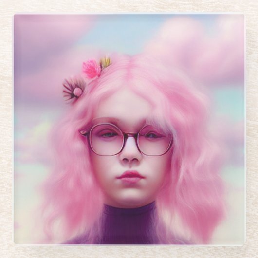 ドリーミーピンク ガラスコースター (正面)