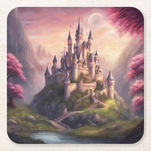 ドリーミーファンタジー城のアートワーク スクエアペーパーコースター (正面)