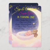 ドリーミーファースト誕生日ムーン&スターズ招待状 招待状 (正面/裏面)