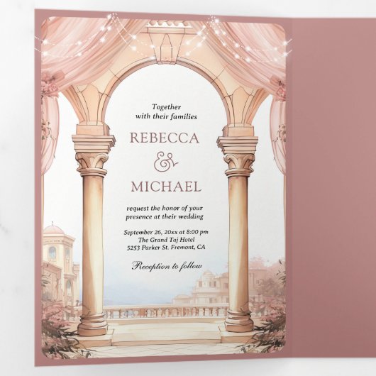 ドリーミーフェアユタリーパレスダスティバラQRコード結婚ズ 三つ折り招待状 (内部最初)