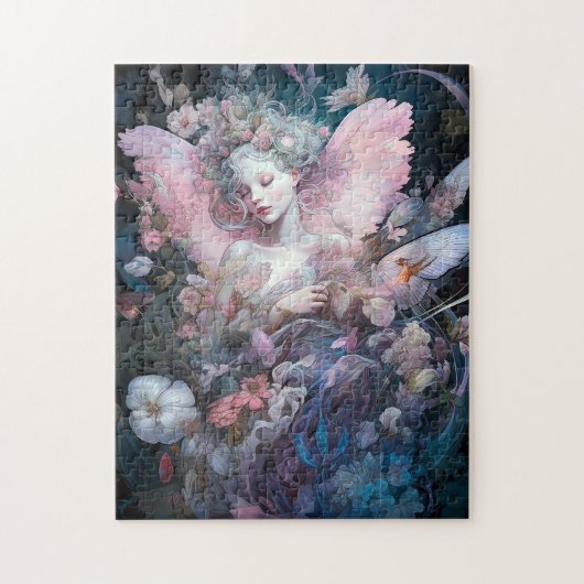 ドリーミーフェアリーガールピンクブルーファンタジーアート ジグソーパズル (縦)