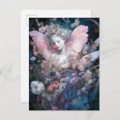 ドリーミーフェアリーガールピンクブルーファンタジーアート ポストカード (正面/裏面)