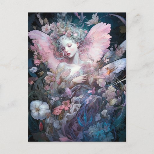 ドリーミーフェアリーガールピンクブルーファンタジーアート ポストカード (正面)