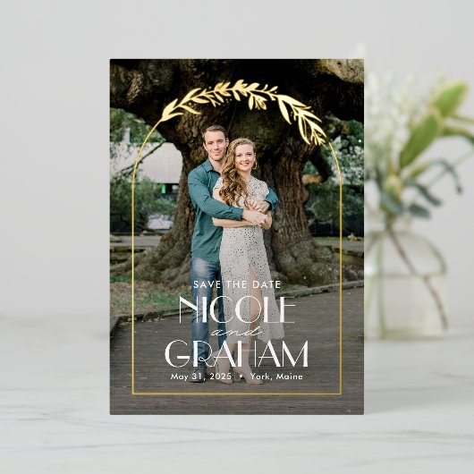 ドリーミーフレームFOILウェディング日付カードを保存 箔招待状 (立ち正面)