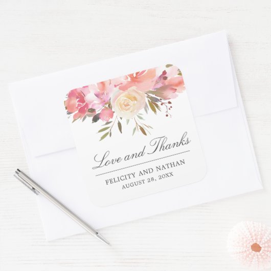 ドリーミーフローラウォーターカラーブーケありがとう スクエアシール (封筒)