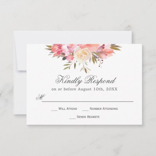ドリーミーフローラウォーターカラーブーケRSVP 出欠カード (正面)