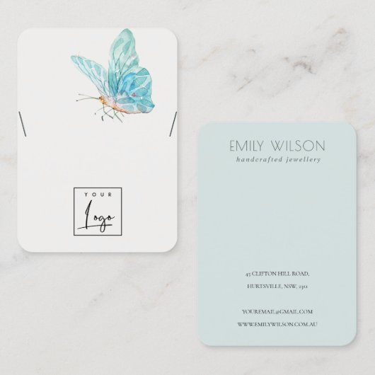 ドリーミーブルーアクアバタフライロゴネックレスディスプレイ 名刺 (正面/裏面)