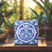 ドリーミーブルーウォーターカラーアカントゥスリーフデザイン タイル