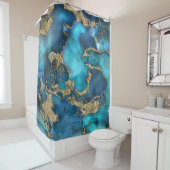 ドリーミーブルーティール（緑がかった色）と金ゴールド シャワーカーテン (インサイチュ)