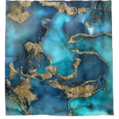 ドリーミーブルーティール（緑がかった色）と金ゴールド シャワーカーテン (正面)