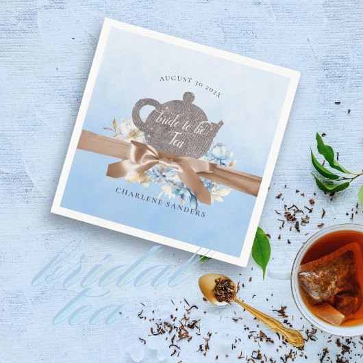 ドリーミーブルーフローラ&ボウブライダルティー スタンダードカクテルナプキン