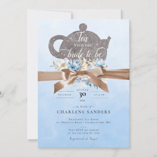 ドリーミーブルーフローラ&ボウブライダルティー 招待状 (正面)