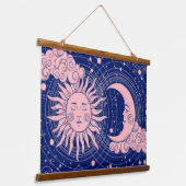 ドリーミーブルーヴィンテージシアルピンクサン&ムーン 吊り下げ型タペストリー (傾斜あり)