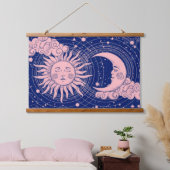 ドリーミーブルーヴィンテージシアルピンクサン&ムーン 吊り下げ型タペストリー (寝室)