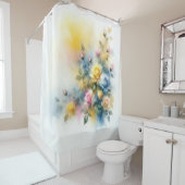 ドリーミーブルー、イエロー、ピンクのバラの水色 シャワーカーテン (インサイチュ)