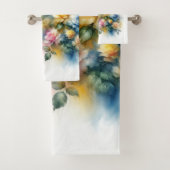 ドリーミーブルー、イエロー、ピンクのバラの水色 バスタオルセット (インサイチュ)