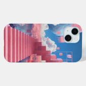 ドリーミーベイパーウェーブの階段 iPhone 15 カバー (裏面 (横))
