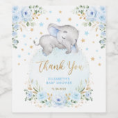 ドリーミーベビーエレファントブルー金ゴールドフローラムーンスターズ ワインラベル (シングルラベル)