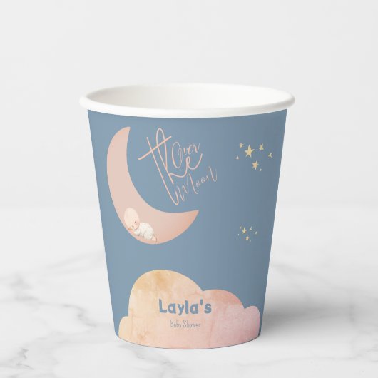 ドリーミーベビーオーバーザムーンベビーシャワー紙プレート 紙コップ (正面)