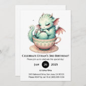 ドリーミーベビードラゴンインヴィンテージティーカップ誕生日 招待状 (正面/裏面)