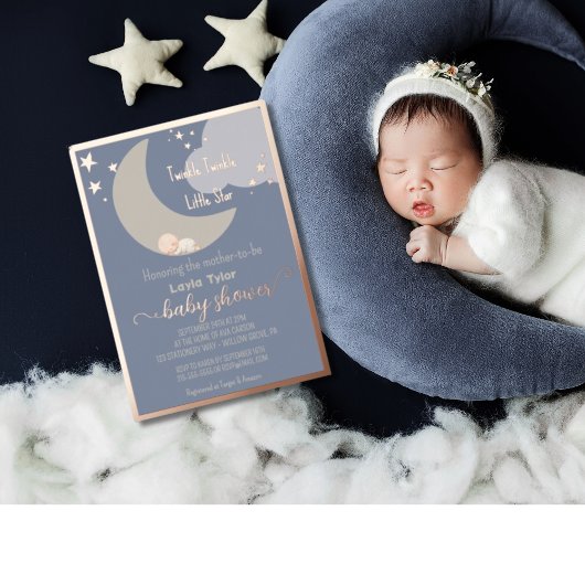 ドリーミーベビーバラ金ゴールドベビーシャワー 箔招待状