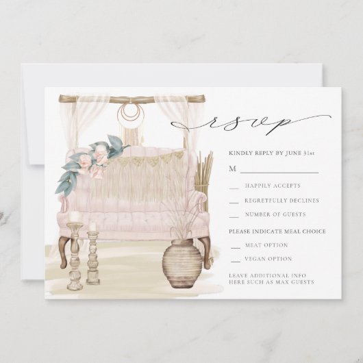 ドリーミーボヘミアンビーチ結婚式RSVP 招待状 (正面)