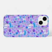 ドリーミーマッシュルーム&フラワーパープルターコイズ iPhoneケース (裏面横)
