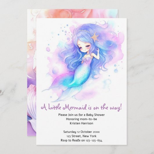 ドリーミーマーメイドベビーシャワーお祝い 招待状 (正面/裏面)
