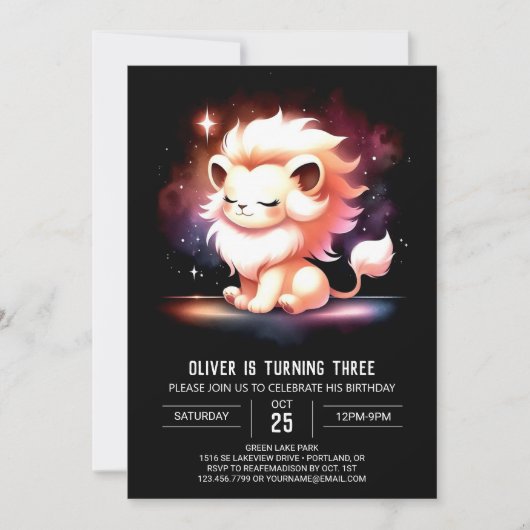 ドリーミーミニマリストライオン誕生日 招待状 (正面)