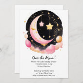 ドリーミームーン&スターズテーマベビーガールシャワー 招待状 (正面/裏面)