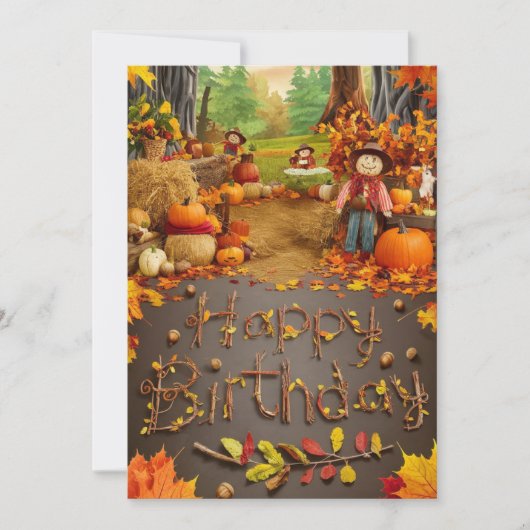 ドリーミーメープルリーフオータム秋ハッピーバースデー カード (正面)