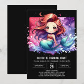 ドリーミーモダンマーメイド誕生日 招待状 (正面/裏面)