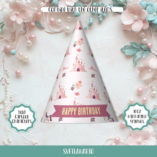 ドリーミーユニコーンアンドキャッスル紙パーティー帽子 パーティーハット