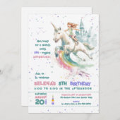 ドリーミーユニコーンライドプリンセスガールバースデーパーティー 招待状 (正面/裏面)