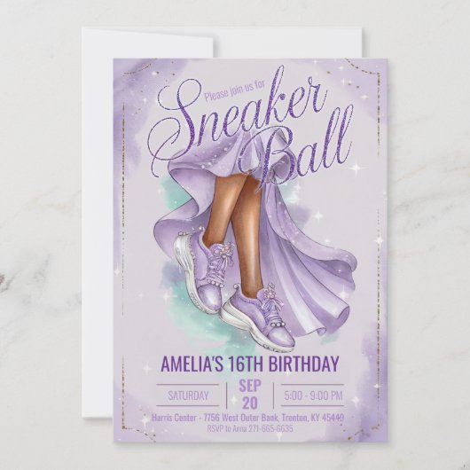 ドリーミーラベンダースニーカー誕生日 フェミニン 招待状 (正面)