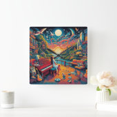 ドリーミーリバーフロント調和 スクエア壁時計 (ホーム)