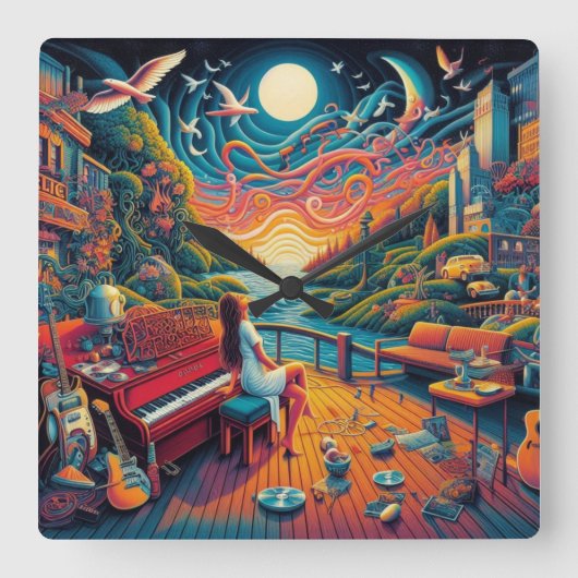 ドリーミーリバーフロント調和 スクエア壁時計 (正面)