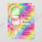 ドリーミーレインボーアイスクリームバースデーパーティーへの招待 招待状 (正面/裏面)