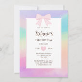 ドリーミーレインボーウォーターカラーピンクボウガール誕生日 招待状 (正面)