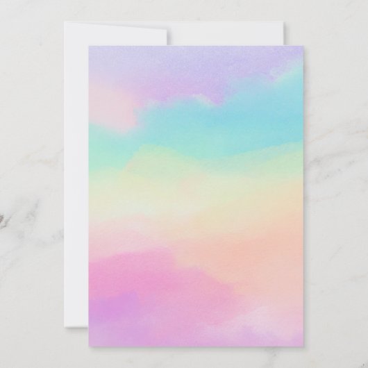 ドリーミーレインボーウォーターカラーピンクボウガール誕生日 招待状 (裏面)