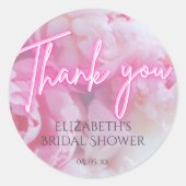 ドリーミーロマンチックピンクペオニーフローラブライダルシャワー ラウンドシール (正面)