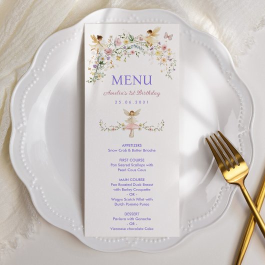 ドリーミーワイルドフラワーフェアリー誕生日メニューカード 招待状