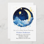 ドリーミー宇宙至福のボーイベビーシャワー 招待状 (正面/裏面)