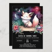 ドリーミー愛らしいキツネ誕生日デジタル 招待状 (正面/裏面)