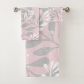 ドリーミー植物学:グレーのキャンバスとピンク葉のキャンバス バスタオルセット (インサイチュ)