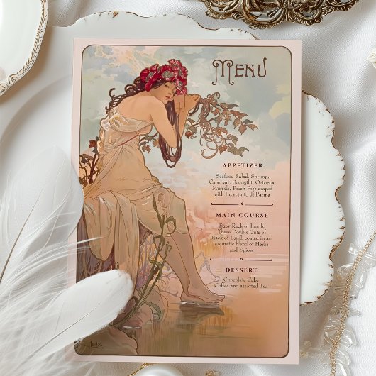 ドリーミー結婚アールヌーボーのメニューカード 招待状