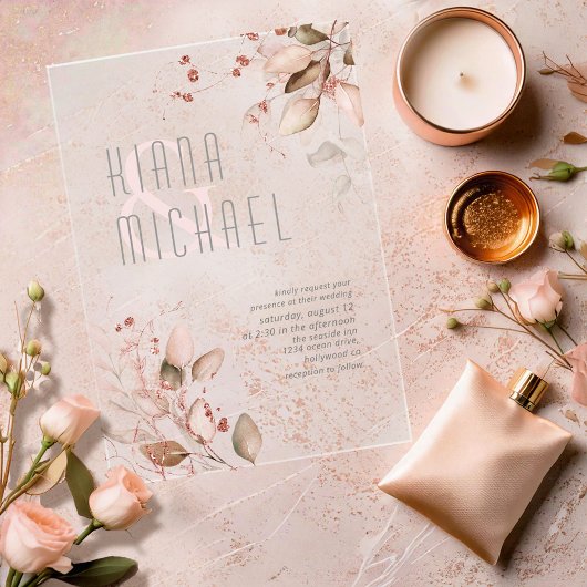 ドリーミー結婚リーフの赤面ピンクID817 アクリル招待状